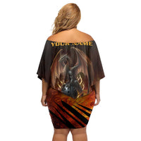 Custom Fiery Dragon Bowling Off Shoulder Short Dress with Flaming Ball and Hexagon Flame Pattern - Wonder Print Shop