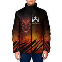 Custom Fiery Dragon Bowling Padded Jacket with Flaming Ball and Hexagon Flame Pattern - Wonder Print Shop