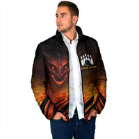 Custom Fiery Dragon Bowling Padded Jacket with Flaming Ball and Hexagon Flame Pattern - Wonder Print Shop