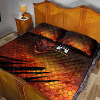Custom Fiery Dragon Bowling Quilt Bed Set with Flaming Ball and Hexagon Flame Pattern - Wonder Print Shop