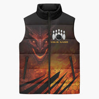 Custom Fiery Dragon Bowling Sleeveless Puffer Jacket with Flaming Ball and Hexagon Flame Pattern - Wonder Print Shop