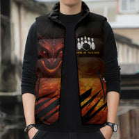 Custom Fiery Dragon Bowling Sleeveless Puffer Jacket with Flaming Ball and Hexagon Flame Pattern - Wonder Print Shop