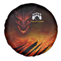 Custom Fiery Dragon Bowling Spare Tire Cover with Flaming Ball and Hexagon Flame Pattern - Wonder Print Shop