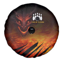 Custom Fiery Dragon Bowling Spare Tire Cover with Flaming Ball and Hexagon Flame Pattern - Wonder Print Shop