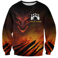 Custom Fiery Dragon Bowling Sweatshirt with Flaming Ball and Hexagon Flame Pattern - Wonder Print Shop
