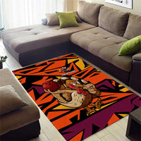 Custom Turkey Bowling Area Rug with Cartoon Turkey Striker and Orange Geometric Pattern - Wonder Print Shop
