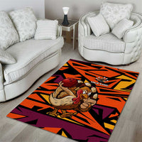 Custom Turkey Bowling Area Rug with Cartoon Turkey Striker and Orange Geometric Pattern - Wonder Print Shop