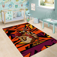 Custom Turkey Bowling Area Rug with Cartoon Turkey Striker and Orange Geometric Pattern - Wonder Print Shop