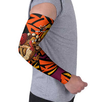 Custom Turkey Bowling Arm Sleeves with Cartoon Turkey Striker and Orange Geometric Pattern - Wonder Print Shop