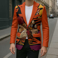 Custom Turkey Bowling Blazer with Cartoon Turkey Striker and Orange Geometric Pattern - Wonder Print Shop