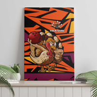 Custom Turkey Bowling Canvas Wall Art with Cartoon Turkey Striker and Orange Geometric Pattern - Wonder Print Shop