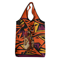 Custom Turkey Bowling Grocery Bag with Cartoon Turkey Striker and Orange Geometric Pattern - Wonder Print Shop