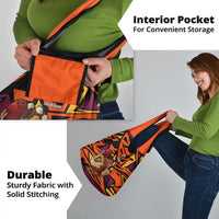 Custom Turkey Bowling Grocery Bag with Cartoon Turkey Striker and Orange Geometric Pattern - Wonder Print Shop