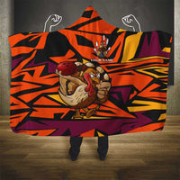 Custom Turkey Bowling Hooded Blanket with Cartoon Turkey Striker and Orange Geometric Pattern - Wonder Print Shop