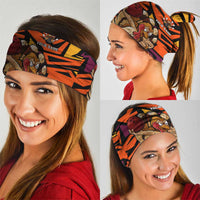 Custom Turkey Bowling Neck Gaiter with Cartoon Turkey Striker and Orange Geometric Pattern - Wonder Print Shop
