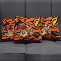 Custom Turkey Bowling Pillow Cover with Cartoon Turkey Striker and Orange Geometric Pattern - Wonder Print Shop