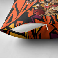 Custom Turkey Bowling Pillow Cover with Cartoon Turkey Striker and Orange Geometric Pattern - Wonder Print Shop