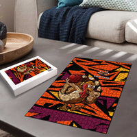 Custom Turkey Bowling Puzzle with Cartoon Turkey Striker and Orange Geometric Pattern - Wonder Print Shop