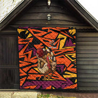 Custom Turkey Bowling Quilt with Cartoon Turkey Striker and Orange Geometric Pattern - Wonder Print Shop