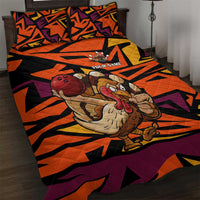 Custom Turkey Bowling Quilt Bed Set with Cartoon Turkey Striker and Orange Geometric Pattern - Wonder Print Shop