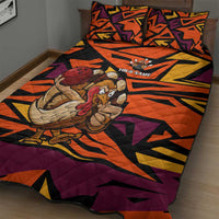 Custom Turkey Bowling Quilt Bed Set with Cartoon Turkey Striker and Orange Geometric Pattern - Wonder Print Shop