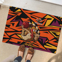 Custom Turkey Bowling Rubber Doormat with Cartoon Turkey Striker and Orange Geometric Pattern - Wonder Print Shop