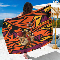 Custom Turkey Bowling Sarong with Cartoon Turkey Striker and Orange Geometric Pattern - Wonder Print Shop