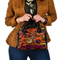 Custom Turkey Bowling Shoulder Handbag with Cartoon Turkey Striker and Orange Geometric Pattern - Wonder Print Shop