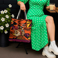 Custom Turkey Bowling Tote Bag with Cartoon Turkey Striker and Orange Geometric Pattern - Wonder Print Shop