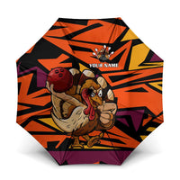 Custom Turkey Bowling Umbrella with Cartoon Turkey Striker and Orange Geometric Pattern - Wonder Print Shop