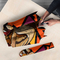 Custom Turkey Bowling Umbrella with Cartoon Turkey Striker and Orange Geometric Pattern - Wonder Print Shop