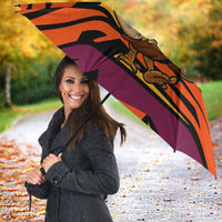 Custom Turkey Bowling Umbrella with Cartoon Turkey Striker and Orange Geometric Pattern - Wonder Print Shop