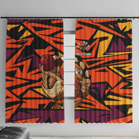 Custom Turkey Bowling Window Curtain with Cartoon Turkey Striker and Orange Geometric Pattern - Wonder Print Shop
