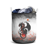 Custom Black Dragon Bowling Laundry Basket with Fiery Ball and Thunderstorm Lightning Pattern - Wonder Print Shop