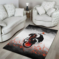 Custom Black Dragon Bowling Area Rug with Fiery Ball and Thunderstorm Lightning Pattern - Wonder Print Shop