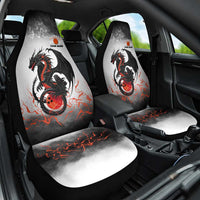 Custom Black Dragon Bowling Car Seat Cover with Fiery Ball and Thunderstorm Lightning Pattern - Wonder Print Shop