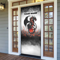 Custom Black Dragon Bowling Door Cover with Fiery Ball and Thunderstorm Lightning Pattern - Wonder Print Shop