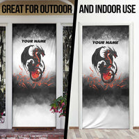 Custom Black Dragon Bowling Door Cover with Fiery Ball and Thunderstorm Lightning Pattern - Wonder Print Shop