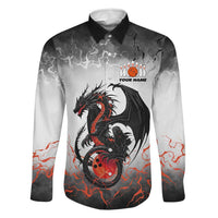 Custom Black Dragon Bowling Family Matching Tank Maxi Dress and Hawaiian Shirt with Fiery Ball and Thunderstorm Lightning Pattern - Wonder Print Shop