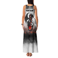 Custom Black Dragon Bowling Family Matching Tank Maxi Dress and Hawaiian Shirt with Fiery Ball and Thunderstorm Lightning Pattern - Wonder Print Shop