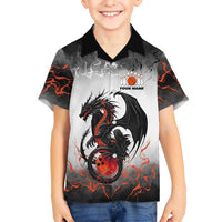 Custom Black Dragon Bowling Family Matching Tank Maxi Dress and Hawaiian Shirt with Fiery Ball and Thunderstorm Lightning Pattern - Wonder Print Shop