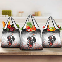 Custom Black Dragon Bowling Grocery Bag with Fiery Ball and Thunderstorm Lightning Pattern - Wonder Print Shop