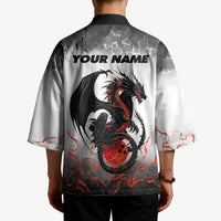 Custom Black Dragon Bowling Kimono with Fiery Ball and Thunderstorm Lightning Pattern - Wonder Print Shop