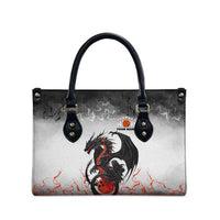 Custom Black Dragon Bowling Leather Bag with Fiery Ball and Thunderstorm Lightning Pattern - Wonder Print Shop