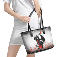 Custom Black Dragon Bowling Leather Tote Bag with Fiery Ball and Thunderstorm Lightning Pattern - Wonder Print Shop