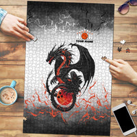 Custom Black Dragon Bowling Puzzle with Fiery Ball and Thunderstorm Lightning Pattern - Wonder Print Shop