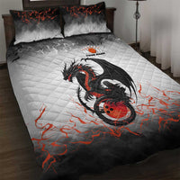 Custom Black Dragon Bowling Quilt Bed Set with Fiery Ball and Thunderstorm Lightning Pattern - Wonder Print Shop
