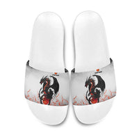 Custom Black Dragon Bowling Slide Sandals with Fiery Ball and Thunderstorm Lightning Pattern - Wonder Print Shop