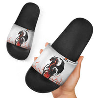Custom Black Dragon Bowling Slide Sandals with Fiery Ball and Thunderstorm Lightning Pattern - Wonder Print Shop