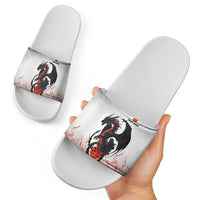 Custom Black Dragon Bowling Slide Sandals with Fiery Ball and Thunderstorm Lightning Pattern - Wonder Print Shop